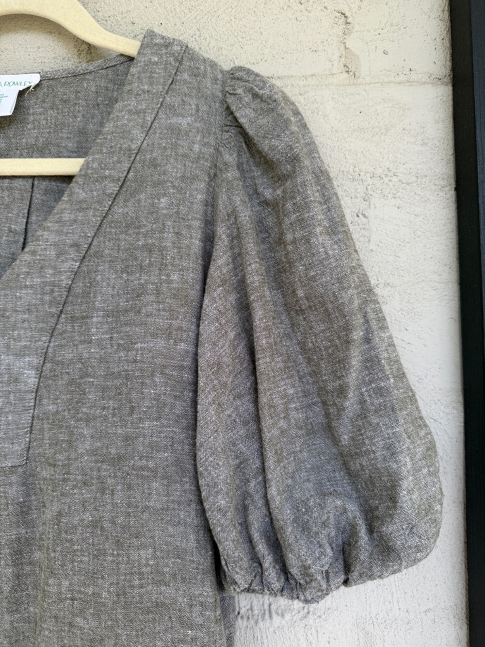 Cynthia Rowley Linen Blend Lagenlook V-Neck Puff Sleeve Loose Dress Taupe XS - Picture 4 of 10
